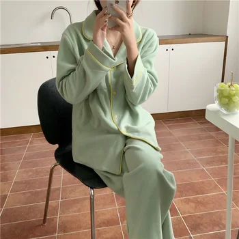 Бархатный пижамный комплект Fdfklak, Новая женская пижама с длинным рукавом, Пижамный костюм, Женская пижама из двух частей, Пижамная комната для сна