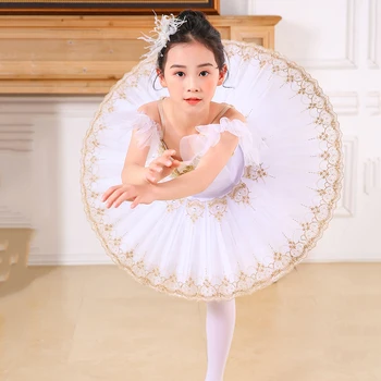 Белое балетное платье-пачка для девочек, детская танцевальная одежда, праздничное платье Балерины без рукавов, Детский костюм Лебединого озера