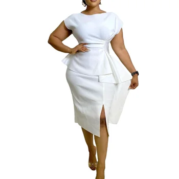 Белые Зеленые платья из полиэстера в африканском стиле для женщин, Летнее Модное Африканское женское платье с коротким рукавом, Африканская одежда для женщин, S-3XL