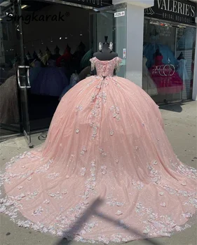 Блестящие Розовые Пышные платья Принцессы, Бальное платье 2023, Милое Платье 16, Бусины, Пайетки, аппликации, кисточки, праздничное платье на 15-й день рождения