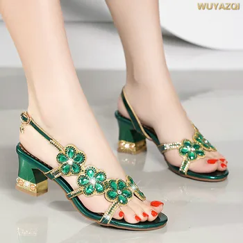 Босоножки WUYAZQI/ женские новые свадебные туфли на высоком каблуке с кристаллами и бриллиантами, с открытым носком, модные богемные женские туфли в римском стиле B8