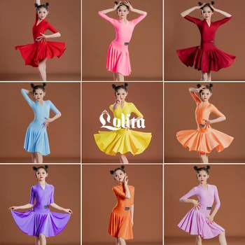 винно-красное, синее, розовое, желтое детское кружевное платье для латиноамериканских танцев для тренировок фиолетовый DNW264-LLT2148