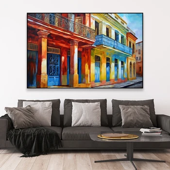 Винтажная картина маслом на холсте, плакат о путешествиях по Кубе, современный город, акварельная картина на холсте, Декор для дома, гостиной, офиса