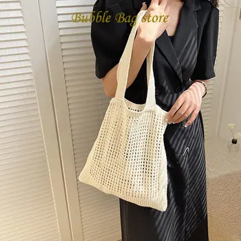 Винтажная Тканая женская сумка через плечо с Полым дизайном, Вязаные сумки большой емкости, сумка-шоппер для дам, Летние дорожные пляжные сумки