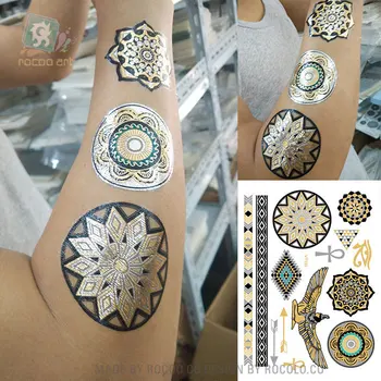 Водонепроницаемая временная татуировка Наклейка золотая металлическая татуировка Древняя Греция цветок тотем тату наклейки флэш тату поддельные татуировки