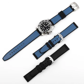 Водонепроницаемый Черный Синий ремешок для часов, резиновое кольцо, силиконовый и кожаный ремешок для часов, 20 мм, 22 мм, ремешок для часов