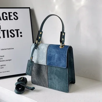 Высококачественные Джинсовые сумки в стиле пэчворк для женщин, простой дизайн, Трендовая повседневная сумка на плечо, Новая модная сумка-мессенджер разных цветов