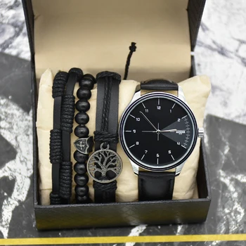 Высококачественный Мужской браслет, набор Простых Часов, Модные часы для мальчиков, деловые наручные часы, 4 шт., подарок с коробкой для мужчин, прямая поставка