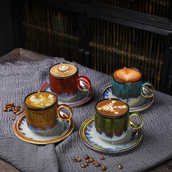 высококачественный набор кофейных чашек в стиле ретро из 4 предметов, модная чайная чашка с блюдцем, набор чайных чашек, кофейная посуда, чайный набор, кофейный набор на 4 персоны