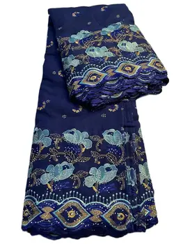 Голубое Швейцарское Вуалевое Кружево С Камнями, Высококачественные Хлопчатобумажные Кружевные Ткани Lafaya Для Женского Платья, 5 Ярдов