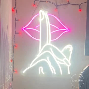 Губы и пальцы Неоновая вывеска светодиодный Ночник Арт-Декор Лампа Бар Паб Акриловая Ручная работа