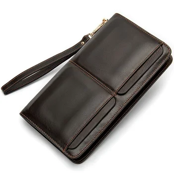 Деловой мужской длинный кошелек с двойным карманом, мультикарточная сумка из натуральной кожи для рук