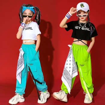 Детская одежда в стиле хип-хоп, Укороченный Топ, футболка на бретелях, Уличная одежда, Брюки-карго для девочек-подростков, Джазовый танцевальный костюм, Сценическая одежда