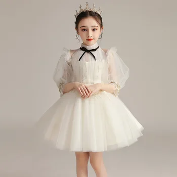 Детские вечерние платья для девочек 4, 8, 12, 14 лет, Сексуальные Длинные Бальные платья для вечеринок, платье Принцессы для гостей на свадьбу, Белое сетчатое платье