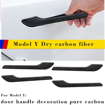 Для дверных ручек Tesla Model Y Чехол из настоящего углеродного волокна Model Y Dry Carbon Fiber Украшение дверных ручек Обвес