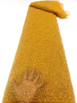Желтая Африканская кружевная ткань 2023, Высококачественная французская сетка, бусины, Кружевная ткань, Блестки, Нигерийские кружевные ткани Для свадебного платья