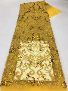 Желтая Роскошная Африканская Кружевная ткань с бисером, Высококачественные нигерийские блестки, Французская Кружевная ткань для шитья свадебных торжеств