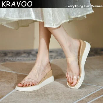 Женская обувь KRAVOO, повседневные сандалии на толстом танкетке, Увеличивающие рост, Женские тапочки, Уличная Пляжная Женская обувь, Лето 2023, Новая обувь