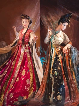 Женская одежда Hanfu, принцесса Династии Тан, Фея Танд бэй цзы, Юбка с золотой бронзой, Танцевальная одежда для косплея, Новая
