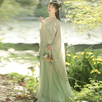 Женская цельная юбка Hanfu Длиной до талии, рубашка с большим рукавом, Новый Струящийся Древний Летний Полный комплект традиционной китайской одежды