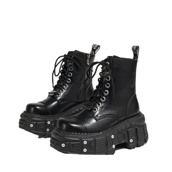 Женские ботинки для верховой езды, новинка 2023, панк-металл, поднимающие низ, мотоциклетные пинетки на шнуровке