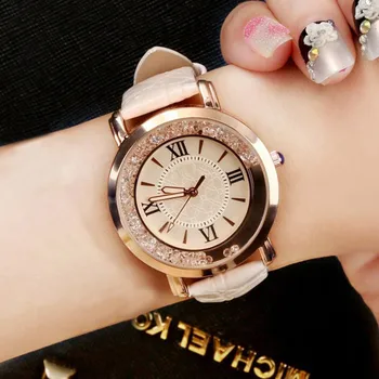 Женские Модные кварцевые наручные часы, Роскошный комплект для отдыха, Кожаные Кварцевые часы из нержавеющей стали, Роскошные женские часы Relogio Feminino