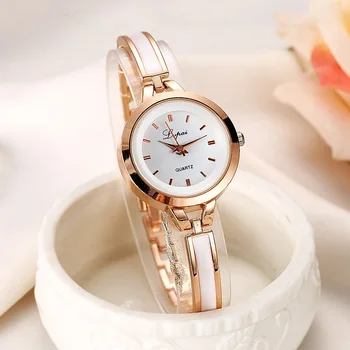Женские роскошные наручные часы с браслетом из Розового Золота и Серебра, женские простые повседневные кварцевые часы из сплава
