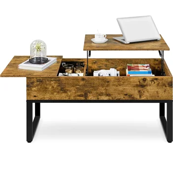 Журнальный столик из дерева с откидной столешницей, небольшого размера, коричневый в деревенском стиле