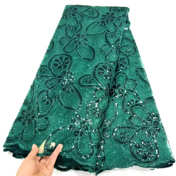 Зеленые Африканские Французские Кружевные ткани с блестками 2023, Высококачественный Нигерийский Свадебный Тюль, Материал 5 ярдов для пошива вечерних платьев