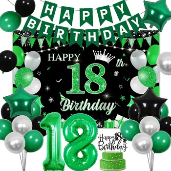 Зеленые Черные украшения для вечеринки на 18-й день рождения Время Для взрослых 18 лет С 18-м Днем Рождения, Фон для торта, Воздушные шары для баннеров