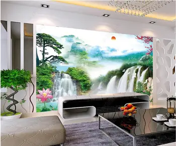 изготовленная на заказ фреска 3d фотообои Современный горный водопад сосновая живопись фон домашнего декора обои для стен 3d гостиной