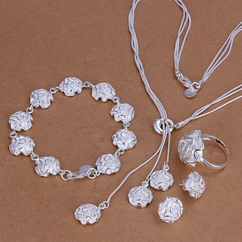 Изысканные наборы серебра 925 пробы свадебные украшения шарм элегантные браслеты с цветами розы ожерелье кольцо серьги-гвоздики мода S320