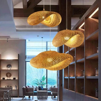 Китайская Бамбуковая Плетеная Люстра, Подвесной светодиодный потолочный светильник, Подвесные светильники для ресторана, гостиной, спальни