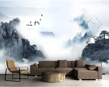 Китайские чернила пейзаж туман лес озеро фон настенная роспись украшение дома индивидуальный размер 3D обои самоклеящийся материал