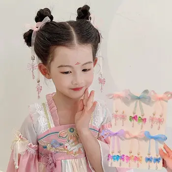 Китайский головной убор с бантом, Заколка в древнем стиле, Плетение из веревки для волос, Детский головной убор Hanfu, Головной убор в китайском стиле