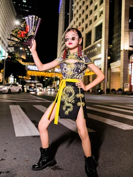 Китайский Чонсам для девочек-Шикарное модное детское платье для подиума, одежда для джазовых танцев, осенняя одежда для выступлений