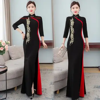 китайское винтажное платье 2023 года с национальной цветочной вышивкой чонсам, улучшенное китайское праздничное вечернее платье ципао в стиле ретро