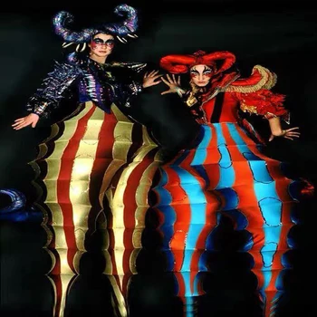 Клоунская ткань для косплея на Хэллоуин, роскошный красочный костюм на ходулях, клубное праздничное шоу, клубное платье