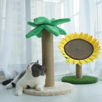 Когтеточка с подсолнухом из натурального джутового волокна 2 в 1 и игрушечная кошка-кровать из дерева с когтеточкой