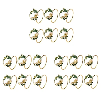 Кольцо для салфеток с золотым жемчугом и цветами Набор из 18 металлических держателей для салфеток для украшения обеденного стола на свадебной вечеринке