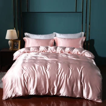 Комплект постельного белья из атласа, Роскошный одноместный двухместный набор пододеяльников королевского размера, однотонный комплект стеганых одеял, высококачественный комплект постельного белья