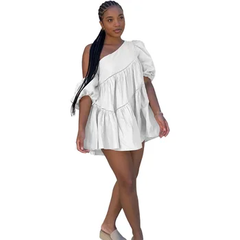 Короткое Африканское платье Женское с пышным рукавом на одно плечо, с рюшами, в стиле пэчворк, Африканская одежда, Летние новые модные сексуальные африканские платья 2023
