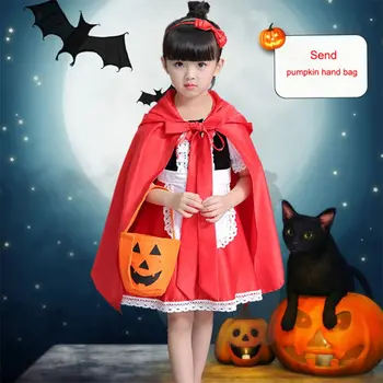 Костюм Красной Шапочки для девочек, Детский костюм на Хэллоуин, праздничное платье, маскарадный костюм + плащ, костюм для косплея