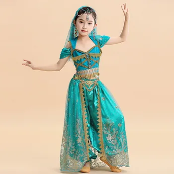 Костюмы арабской принцессы с вышивкой для индийских танцев, Болливудский костюм для вечеринки с животом, косплей для Жасмин, необычный наряд для девочки