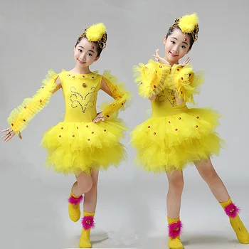 Костюмы Желтого цыпленка для детей, косплей утки, платье птицы для детей, праздничная танцевальная одежда для девочек, сценическое представление для вечеринки с животными
