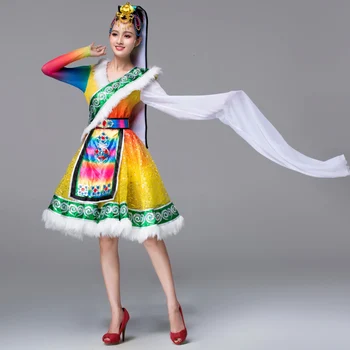 Красивый Китайский Тибетский танцевальный костюм для женщин с водяным рукавом, национальная одежда для танцовщиц, классическое представление на фестивале
