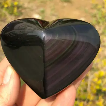Красивый натуральный кристалл в форме сердца, Радужный глаз, обсидиан 200 г