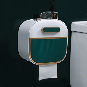 Креативная многофункциональная Бело-зеленая коробка для бумажных полотенец, Коробка для хранения салфеток в ванной, Держатель для бумажных полотенец, настенный, неперфорированный