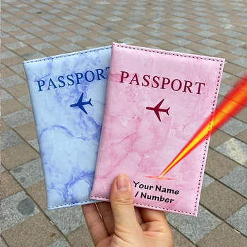 Лазерная гравировка на заказ, Держатель для паспорта, Дорожный кошелек, Мраморный узор, Чехол для паспортов, обложка для паспорта с личными именами