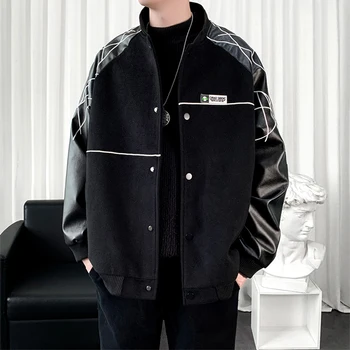 Легкая мужская бейсбольная одежда, мужская осенне-зимняя толстая теплая куртка из искусственной кожи, модная повседневная шерстяная куртка с подкладкой